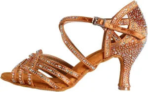 YKXLM Women Latin Dance Shoes Satin Rhinestone Ballroom Salsa Tango Professional Performance Competition Dancing Shoes,L357