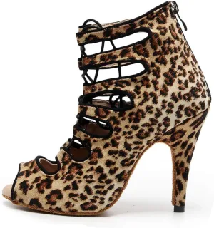 YKXLM Women Open Toe Dance Boots Latin Salsa Ballroom Lace-up Ankle Dance Shoes,YCL456