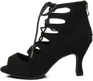 YKXLM Women Open Toe Dance Boots Latin Salsa Ballroom Lace-up Ankle Dance Shoes,YCL456