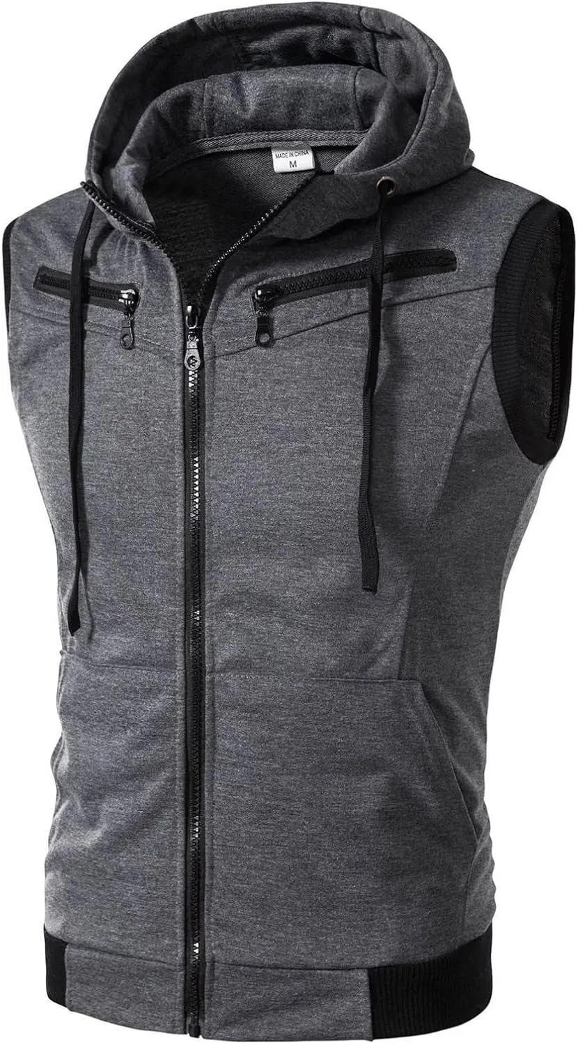 Ymosrh Men's Undershirts Tank Top Hooded Tank Tops Zip Up Bodybuilding Fitness Muscle T Shirt Sleeveless Hoodie, M-5XL