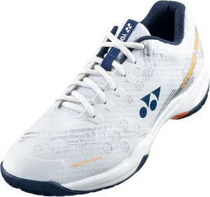 YONEX Men's Power Cushion Strider Beat Badminton Shoes - Lightweight Breathable Shock-Absorbing High-Traction Court Shoes, White/Orange, 9.5