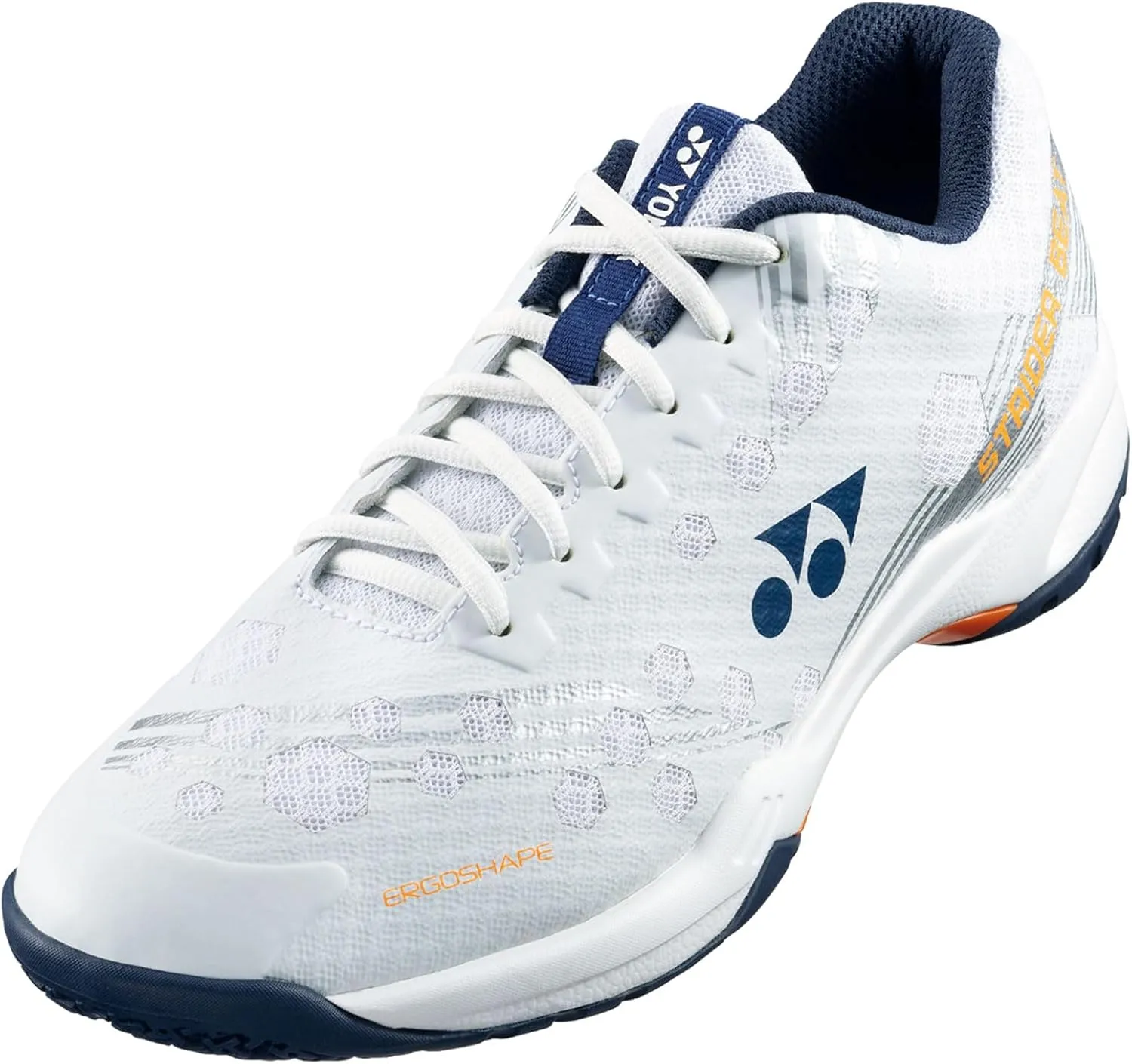 YONEX Men's Power Cushion Strider Beat Badminton Shoes - Lightweight Breathable Shock-Absorbing High-Traction Court Shoes, White/Orange, 9.5