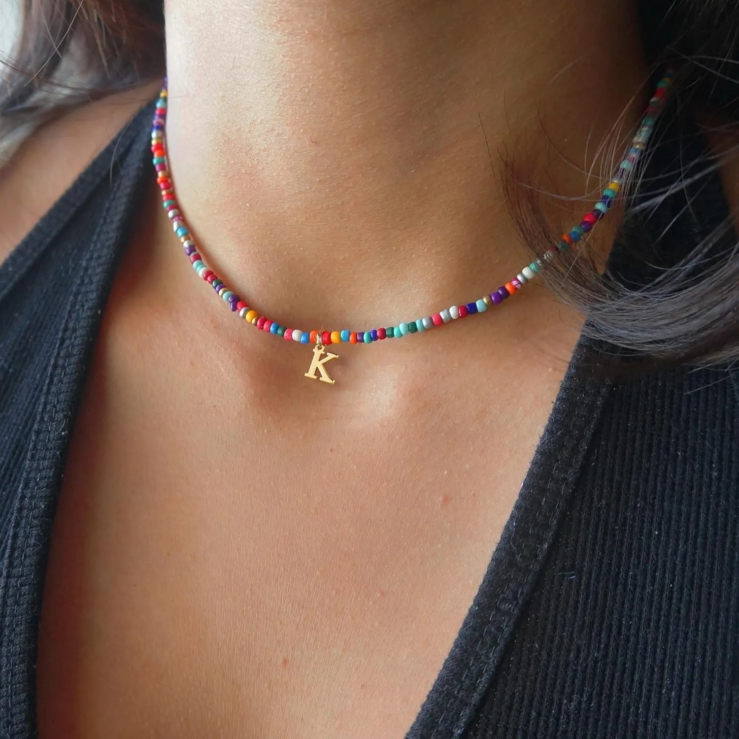 Yoosteel Colorful Beaded Initial Necklaces for Girls Gifts - Cute Initial Necklaces for Teen Girl Women Trendy Letter Necklace Jewelry for Girls Kids Personalized Birthday Back to School Gifts