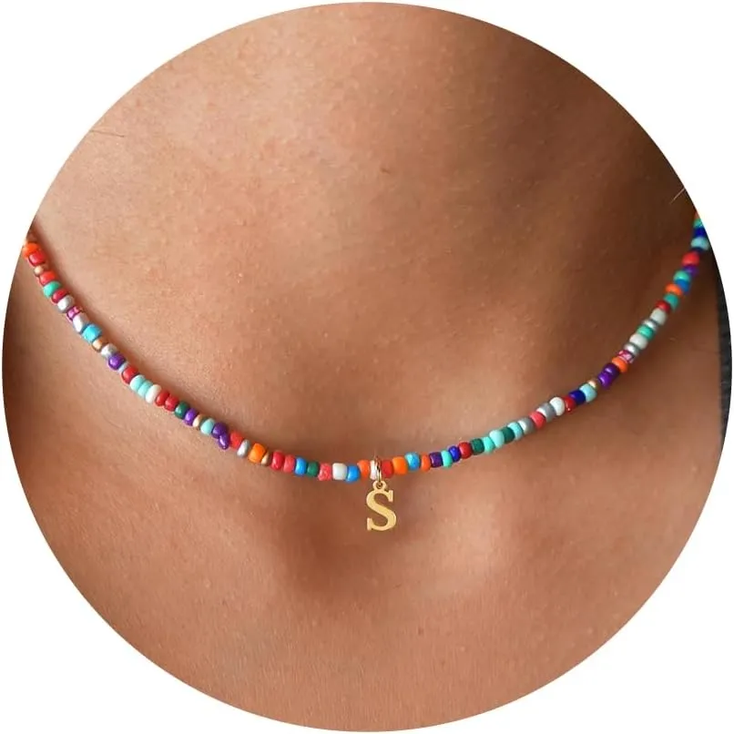 Yoosteel Colorful Beaded Initial Necklaces for Girls Gifts - Cute Initial Necklaces for Teen Girl Women Trendy Letter Necklace Jewelry for Girls Kids Personalized Birthday Back to School Gifts