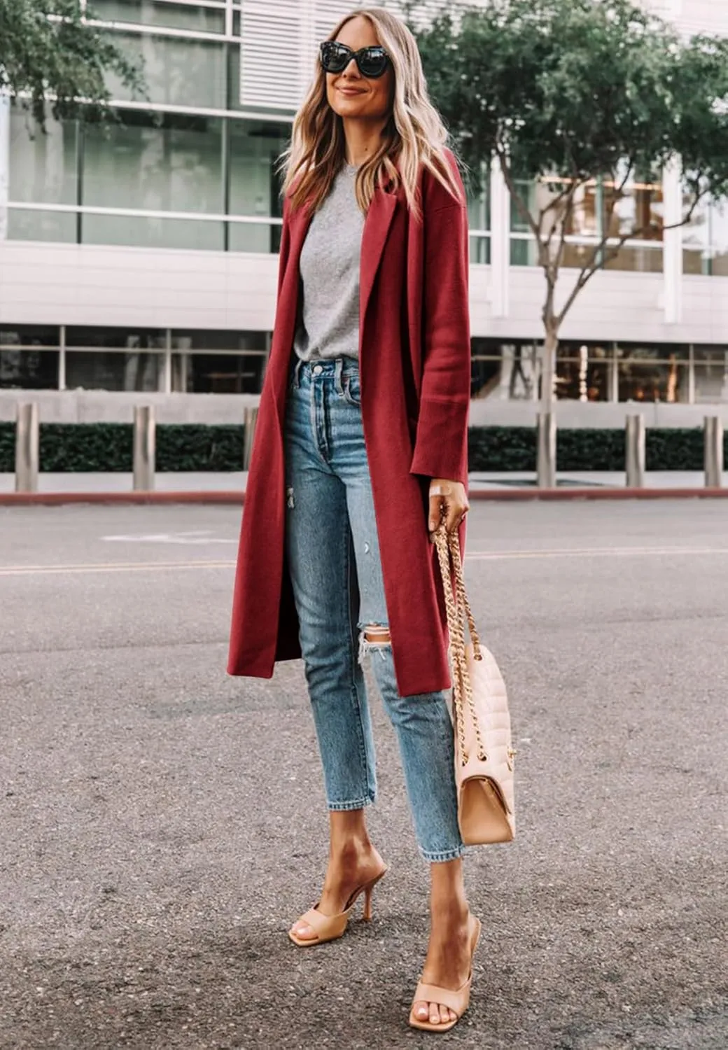 Yousify Cardigan for Women 2024 Open Front Knit Fall Sweaters with Pockets Coatigan Lapel Blazer Coats