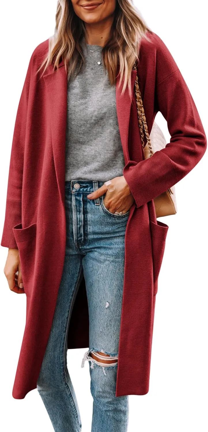 Yousify Cardigan for Women 2024 Open Front Knit Fall Sweaters with Pockets Coatigan Lapel Blazer Coats