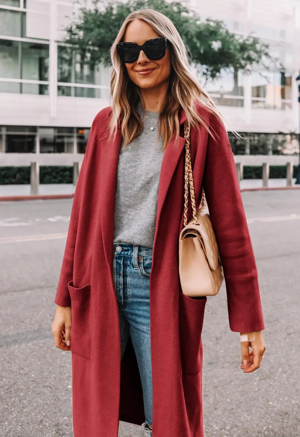 Yousify Cardigan for Women 2024 Open Front Knit Fall Sweaters with Pockets Coatigan Lapel Blazer Coats
