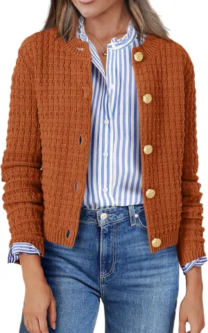 Zeagoo Women's 2025 Cardigan Sweaters Button Down Crew Neck Open Front Long Sleeve Knit Cropped Jackets