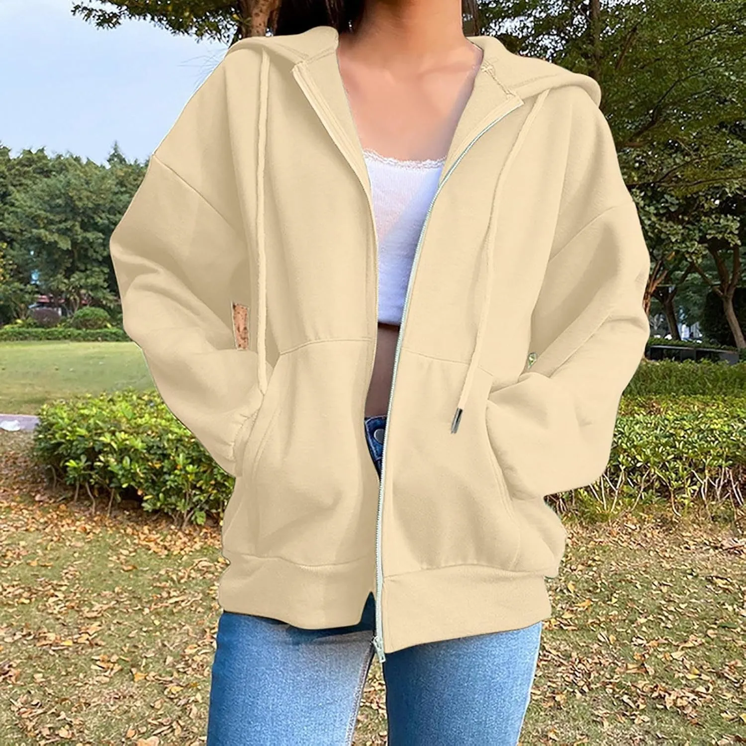 Zip Up Hoodie Women Fall Fashion 2025 Long Sleeve Zip Up Lightweight Sweatshirts Loose Fit Workout Plain Hoodie