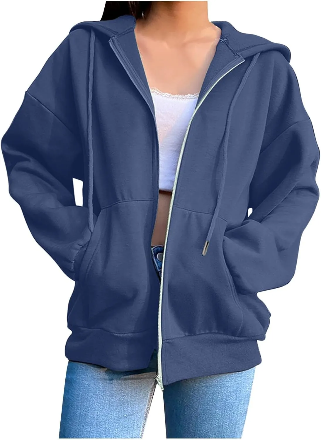 Zip Up Hoodie Women Fall Fashion 2025 Long Sleeve Zip Up Lightweight Sweatshirts Loose Fit Workout Plain Hoodie