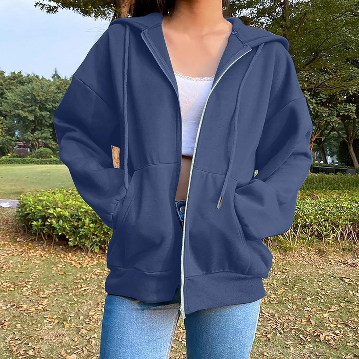 Zip Up Hoodie Women Fall Fashion 2025 Long Sleeve Zip Up Lightweight Sweatshirts Loose Fit Workout Plain Hoodie