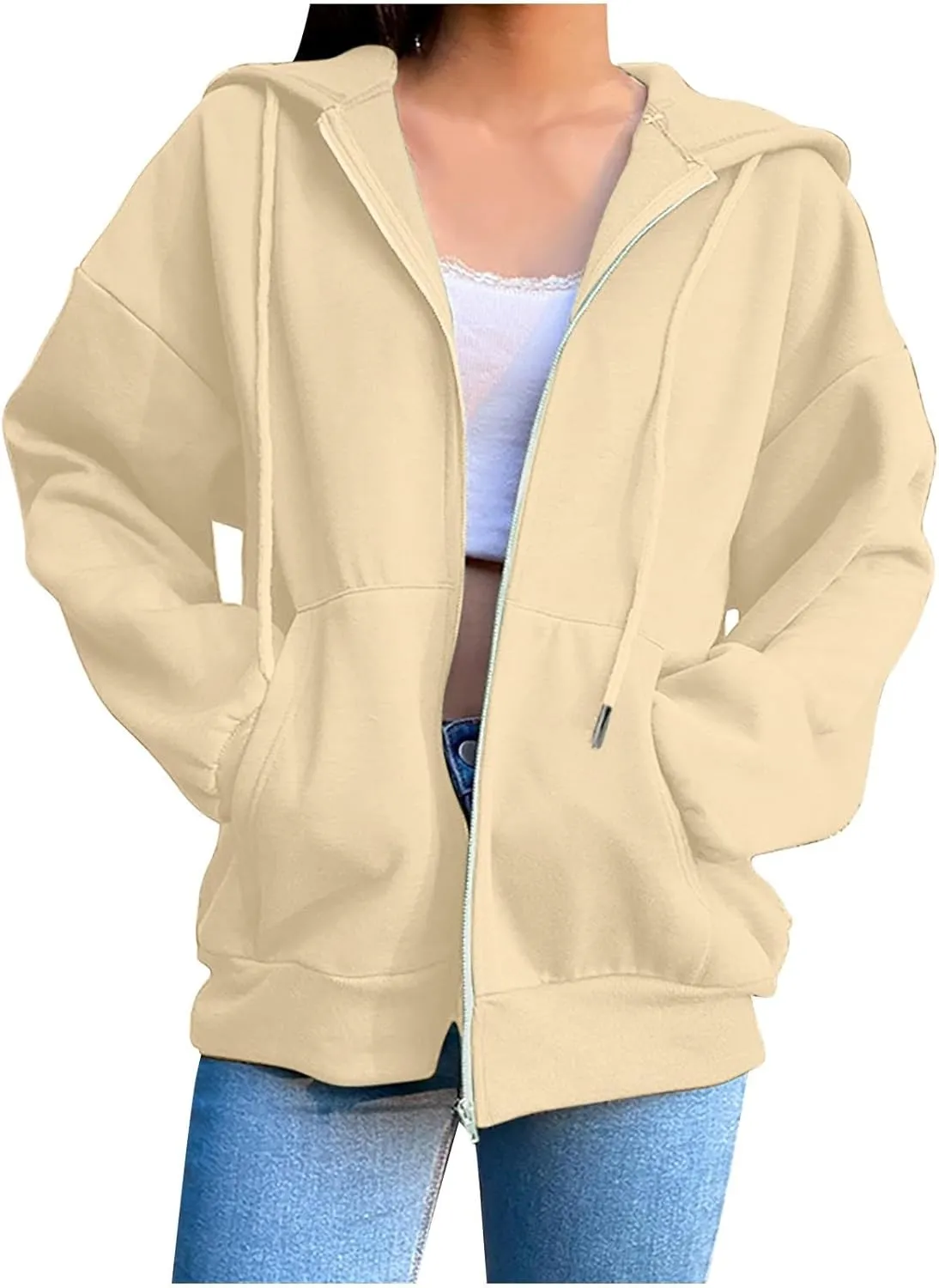 Zip Up Hoodie Women Fall Fashion 2025 Long Sleeve Zip Up Lightweight Sweatshirts Loose Fit Workout Plain Hoodie