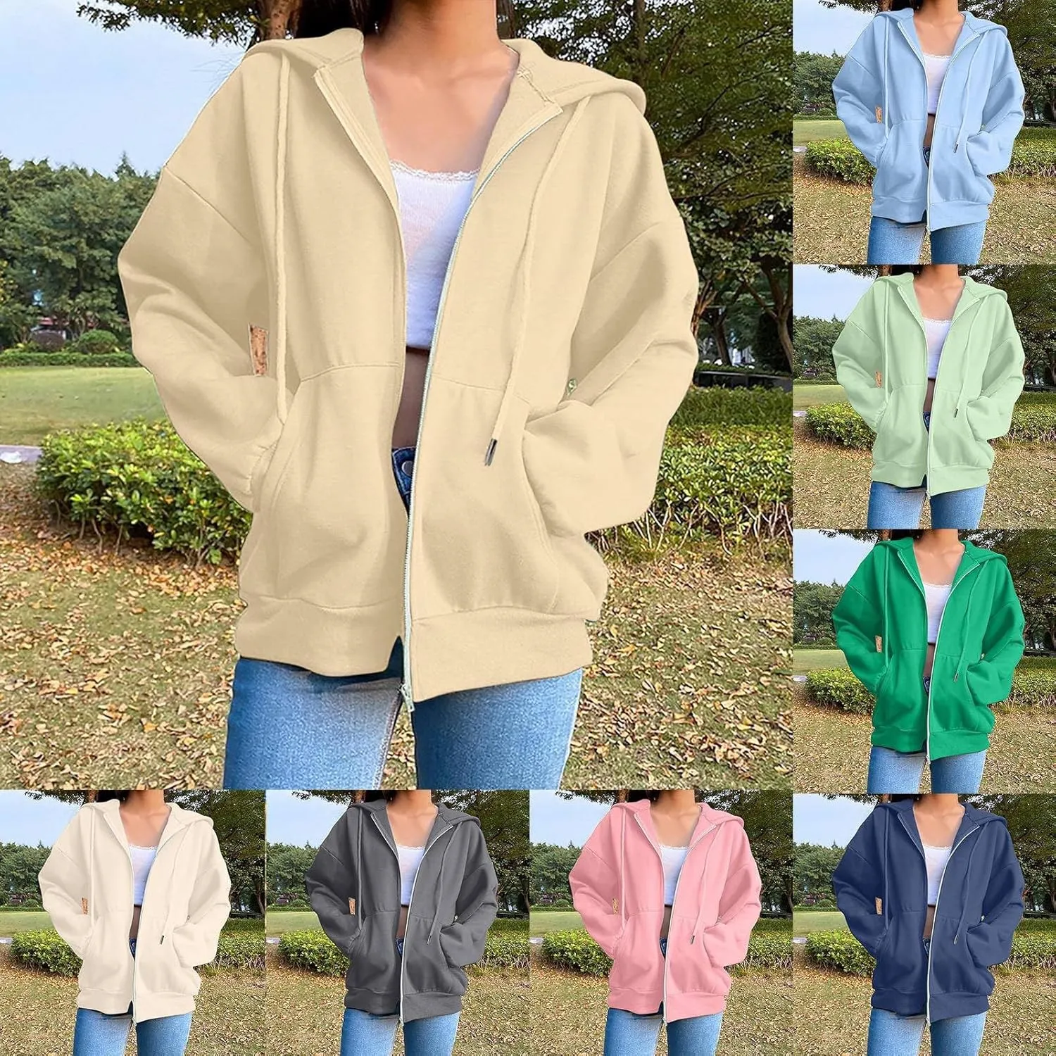 Zip Up Hoodie Women Fall Fashion 2025 Long Sleeve Zip Up Lightweight Sweatshirts Loose Fit Workout Plain Hoodie