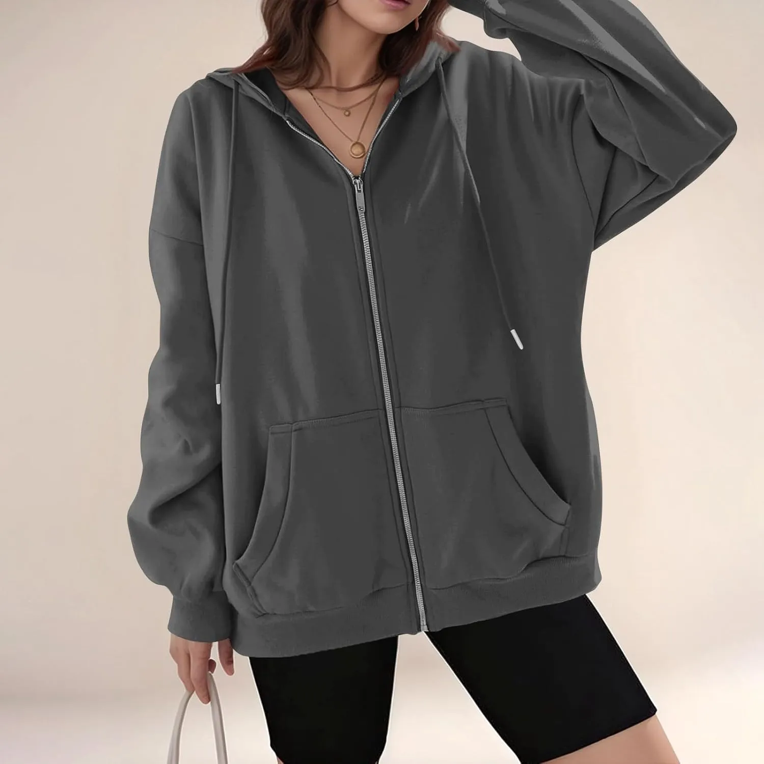Zip Up Hoodie Women Oversized Hooded Zip Up Sweatshirt Ladies Fleece Cute Sweatshirts Sweaters Long Sleeve Sweat Shirts