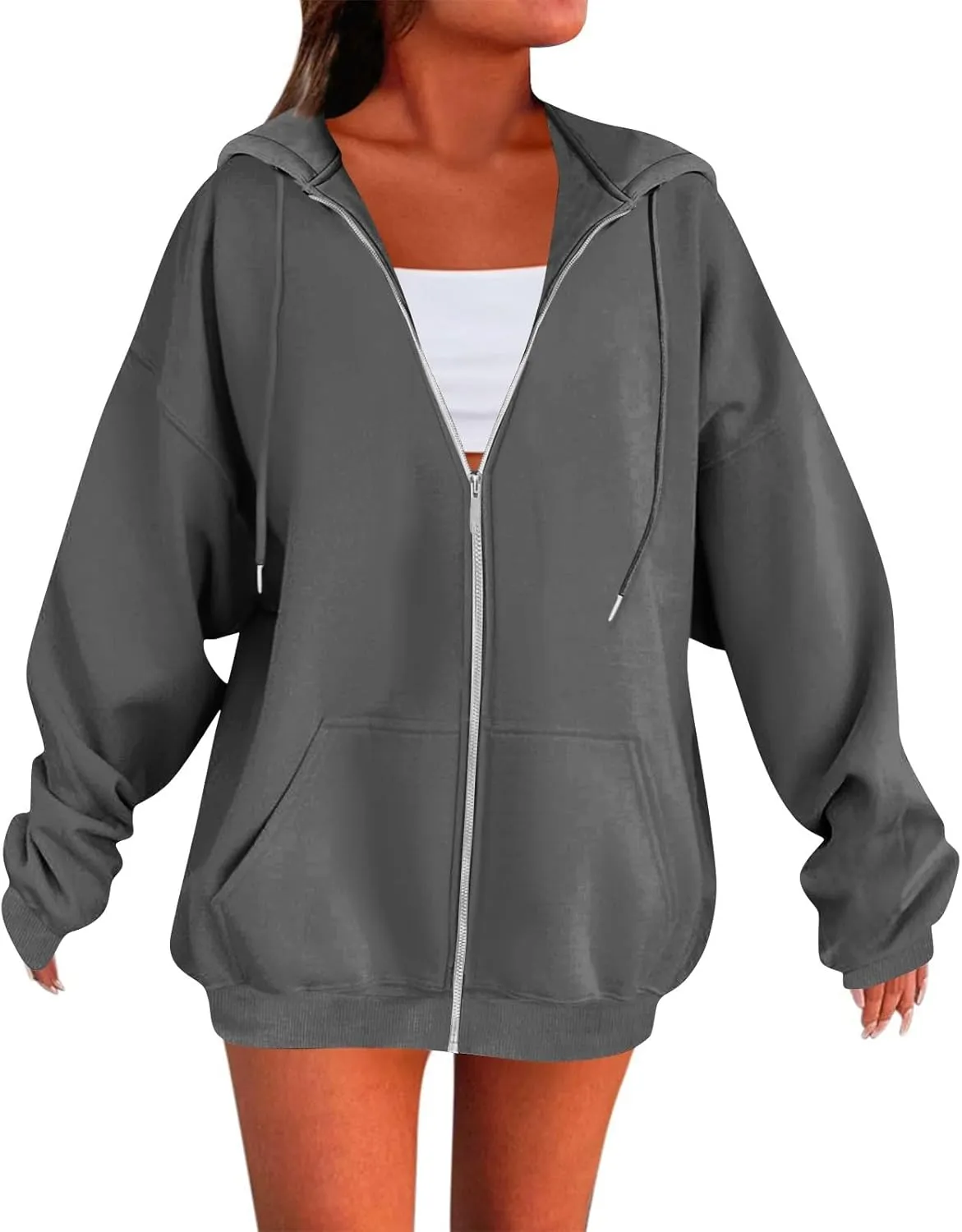 Zip Up Hoodie Women Oversized Hooded Zip Up Sweatshirt Ladies Fleece Cute Sweatshirts Sweaters Long Sleeve Sweat Shirts